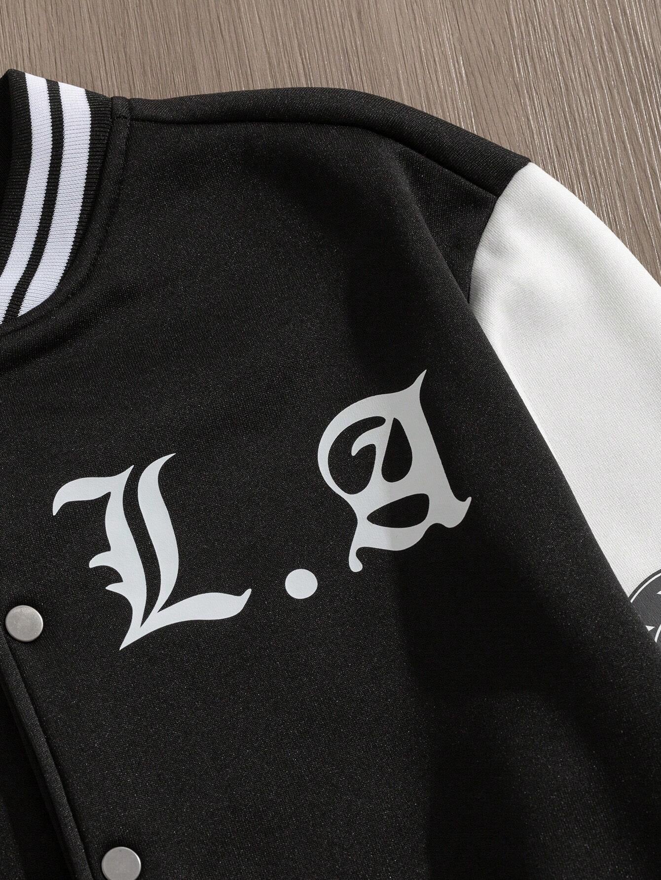 Manfinity EMRG Men'S Simple Print Daily Long Sleeve Baseball Jacket, Designer, Urban, Graffiti, Color Block, Friends