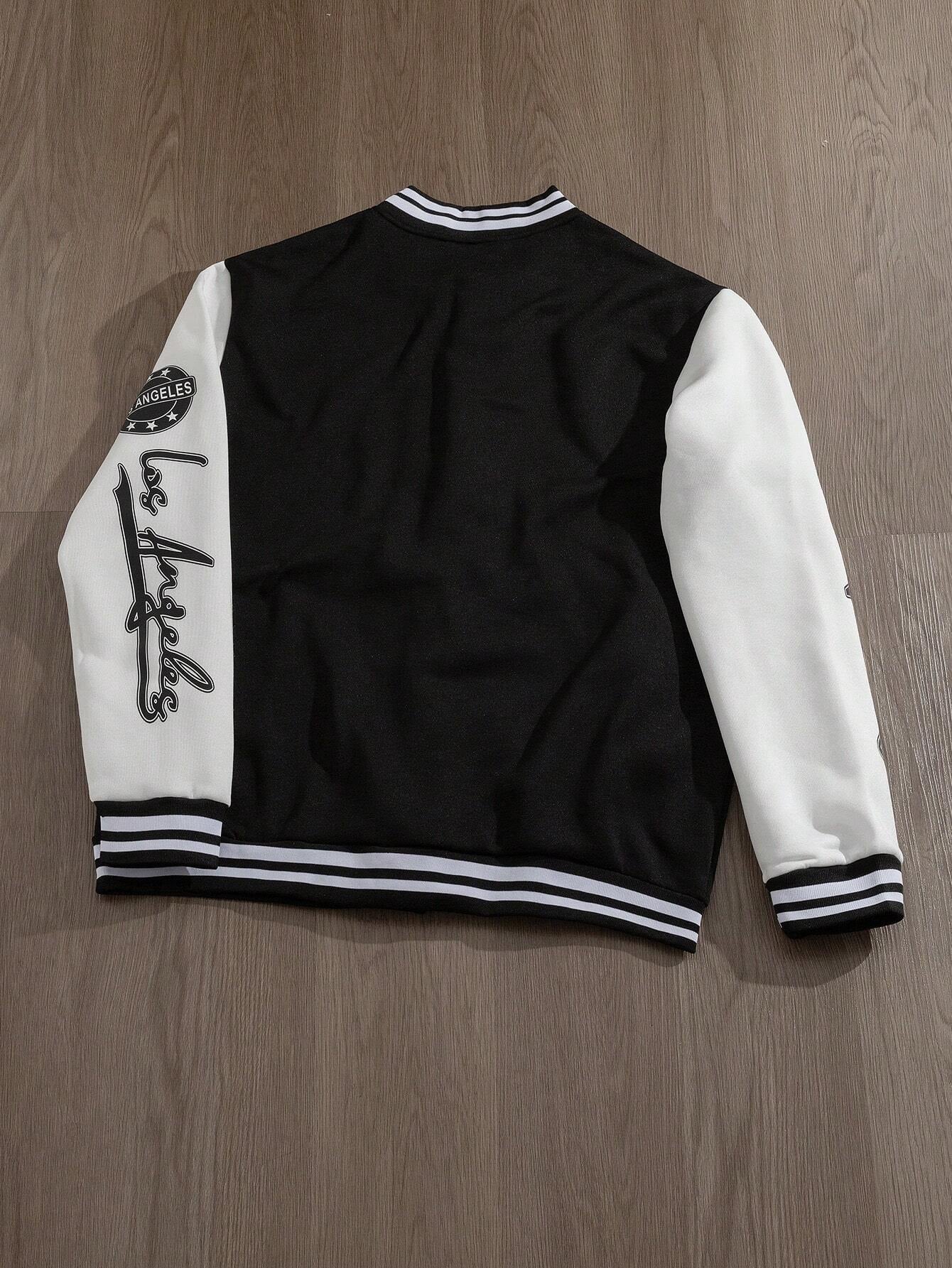 Manfinity EMRG Men'S Simple Print Daily Long Sleeve Baseball Jacket, Designer, Urban, Graffiti, Color Block, Friends