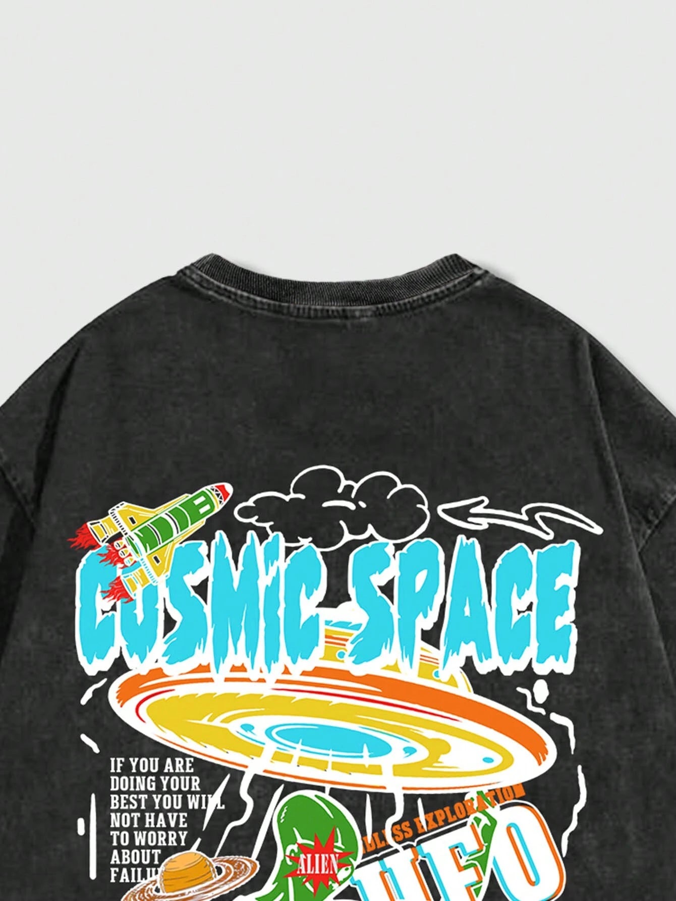 ROMWE MEN Street Life Men Cartoon & Slogan Graphic Drop Shoulder Tee, School