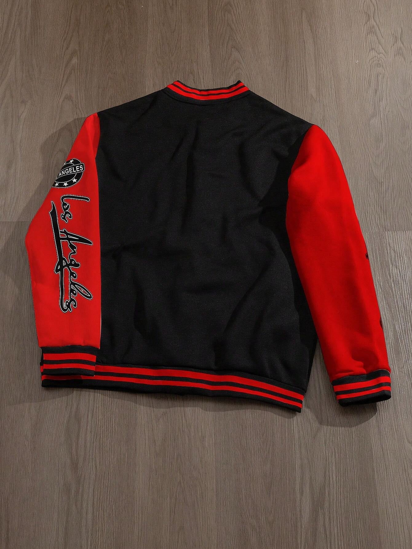 Manfinity EMRG Men'S Simple Print Daily Long Sleeve Baseball Jacket, Designer, Urban, Graffiti, Color Block, Friends