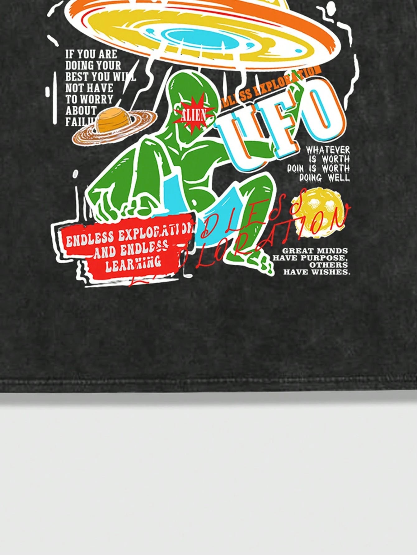 ROMWE MEN Street Life Men Cartoon & Slogan Graphic Drop Shoulder Tee, School