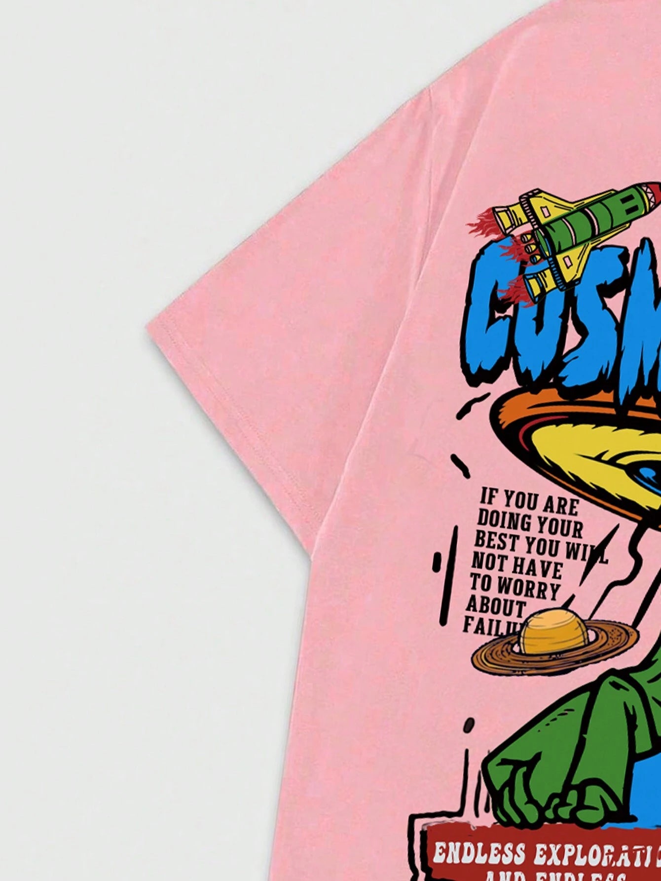 ROMWE MEN Street Life Men Cartoon & Slogan Graphic Drop Shoulder Tee, School