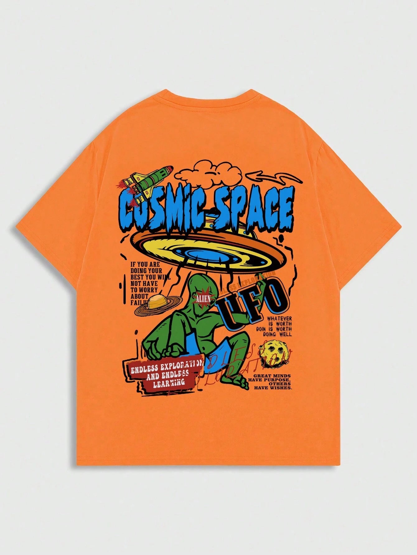 ROMWE MEN Street Life Men Cartoon & Slogan Graphic Drop Shoulder Tee, School