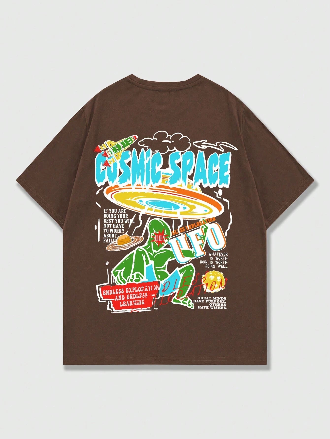 ROMWE MEN Street Life Men Cartoon & Slogan Graphic Drop Shoulder Tee, School
