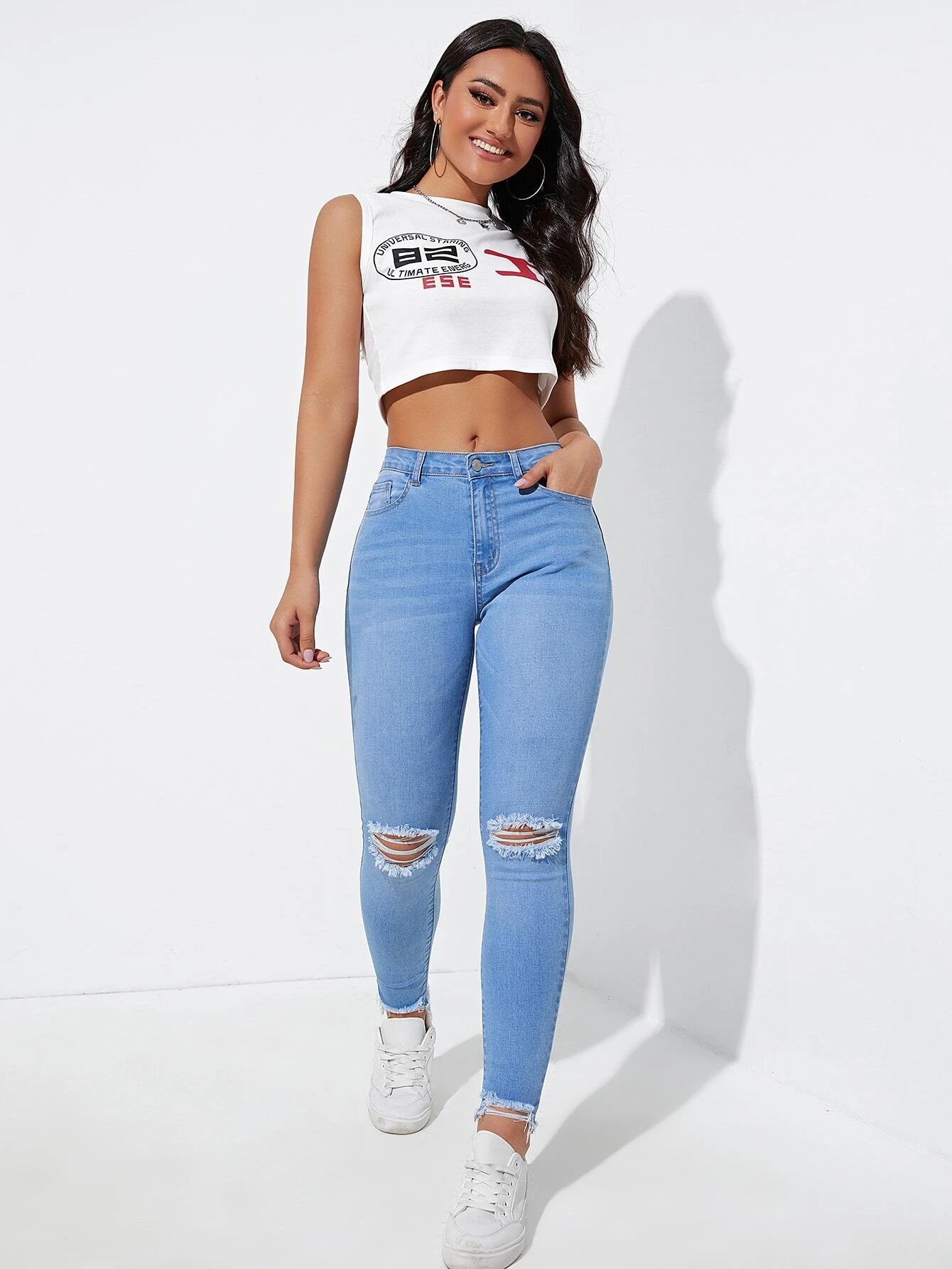 Essnce Ripped Raw Cut Skinny Jeans