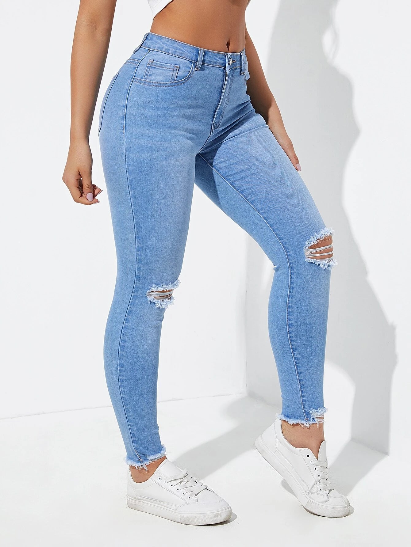 Essnce Ripped Raw Cut Skinny Jeans