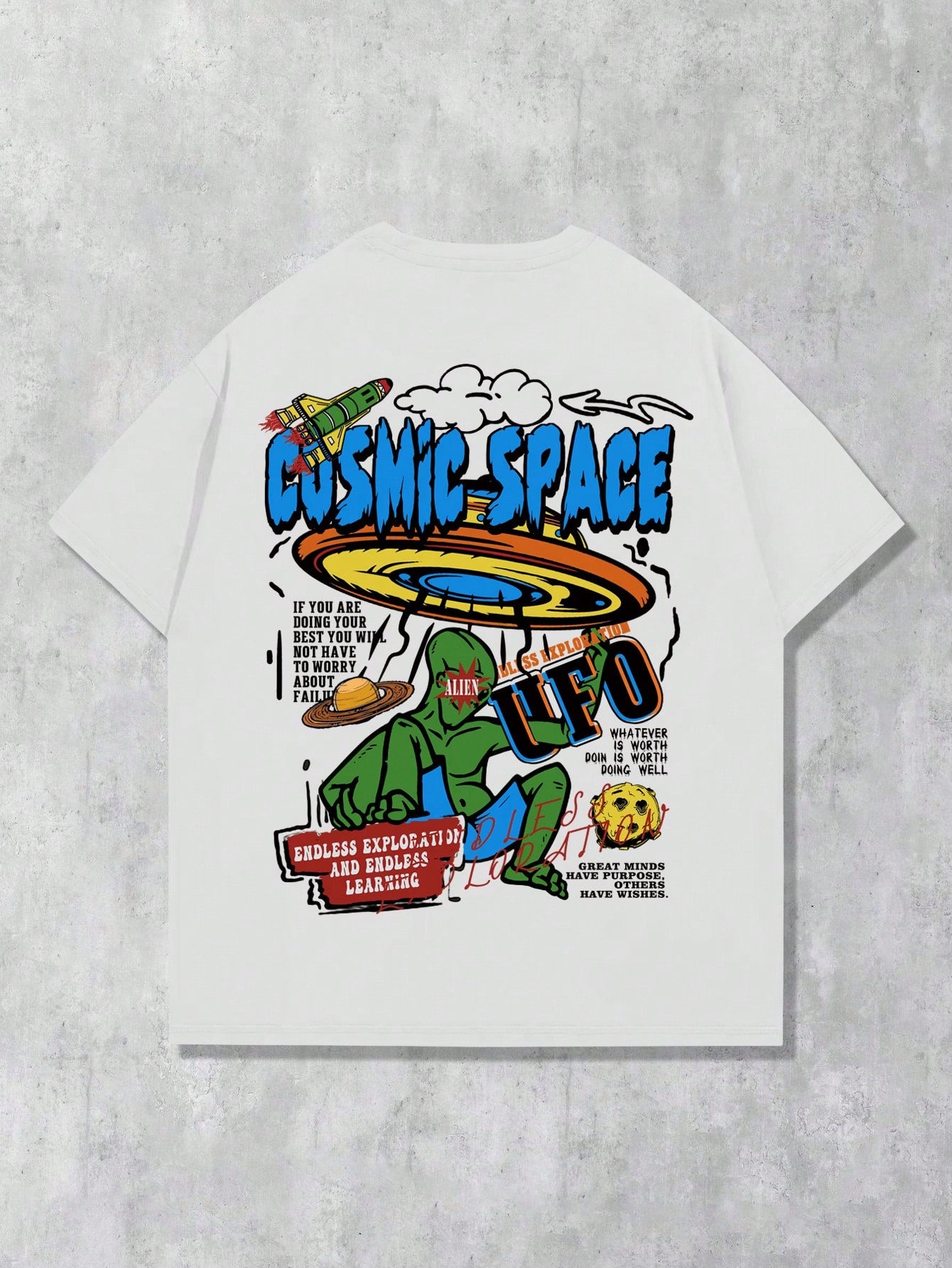 ROMWE MEN Street Life Men Cartoon & Slogan Graphic Drop Shoulder Tee, School