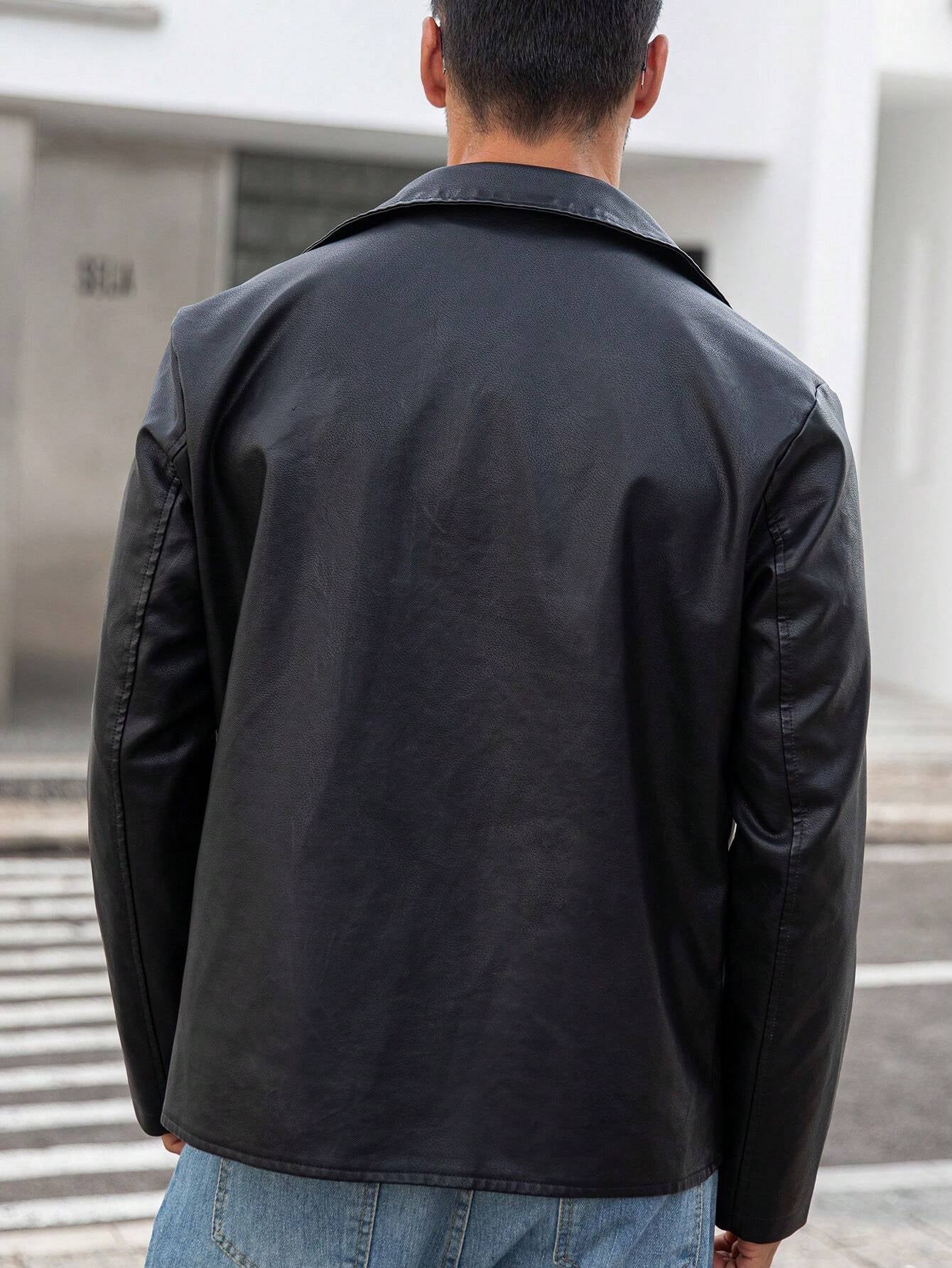 Manfinity LEGND Men Zip up PU Leather Moto Jacket,Halloween Going Out Bomber Goth Black Long Sleeve Jacket, for Friends, Husband, Boyfriend Gifts