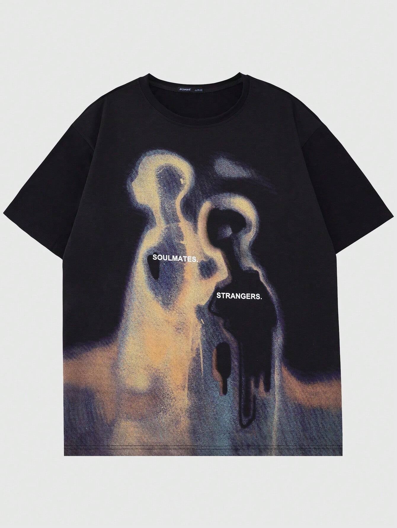 ROMWE MEN Street Life Men'S Vintage Street Scene People Thermal Image Graphic Short Sleeve T-Shirt, Summer