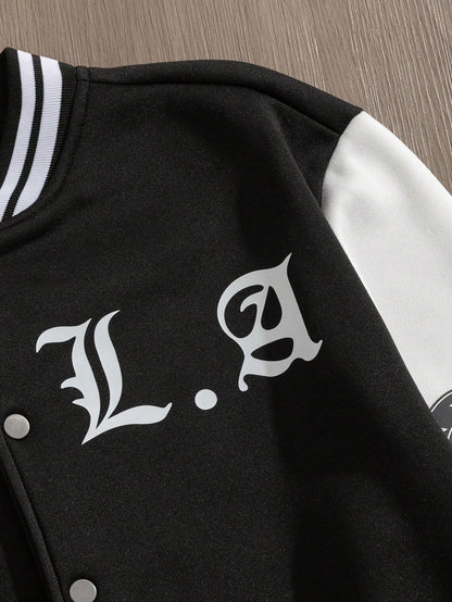 Manfinity EMRG Men'S Simple Print Daily Long Sleeve Baseball Jacket, Designer, Urban, Graffiti, Color Block, Friends