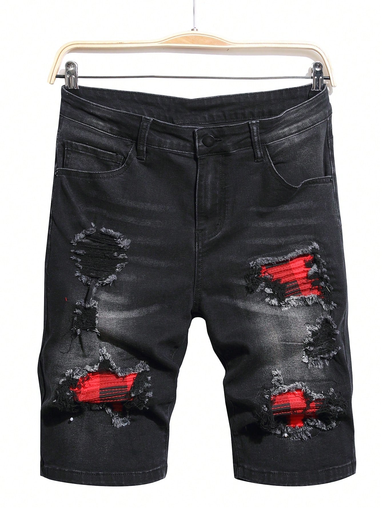 Manfinity EMRG Men'S Washed Ripped Denim Shorts Plain Denim Jorts Black Denim Shorts, for Husband, Boyfriend Gifts