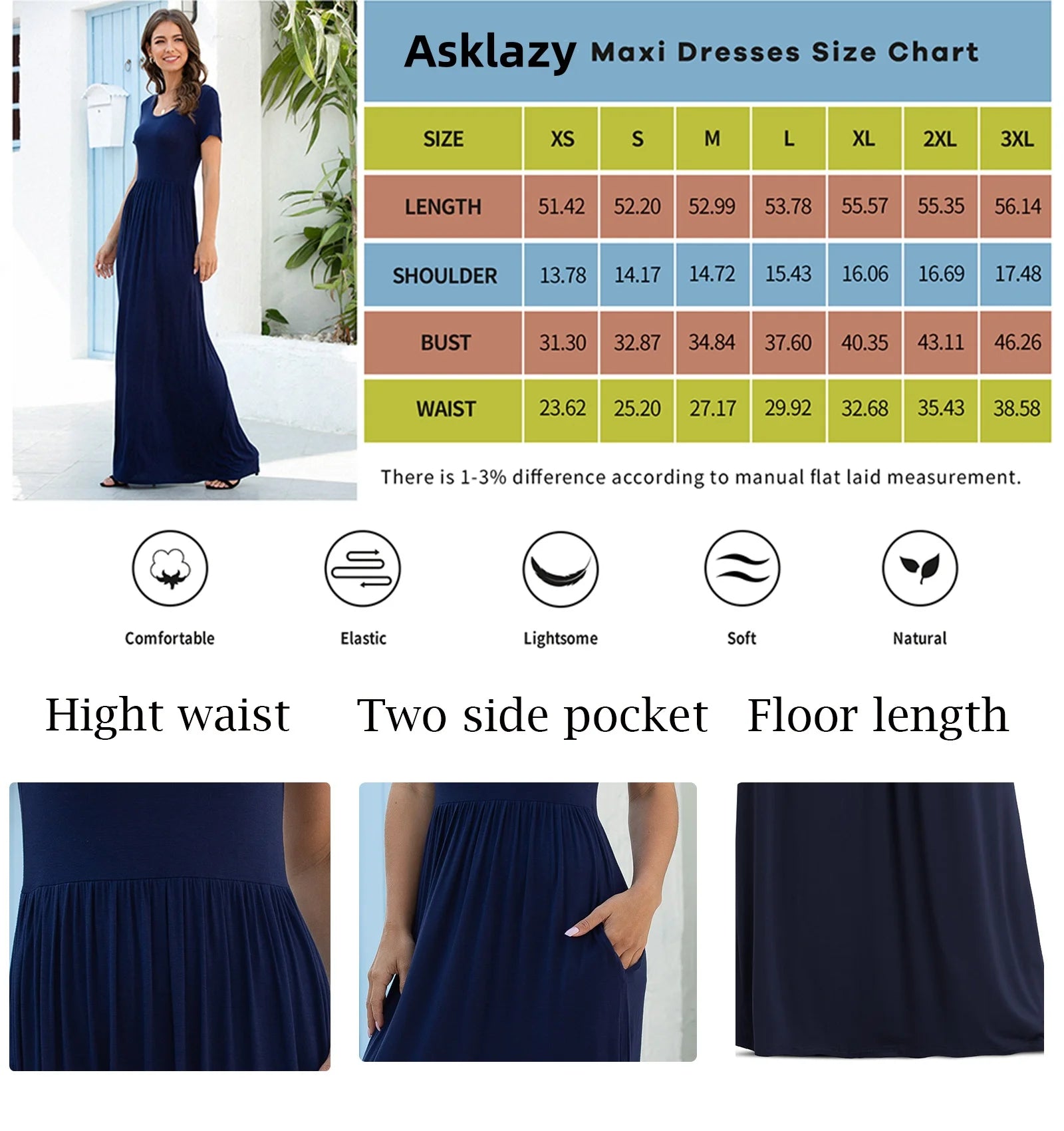 Women'S Short Sleeve Loose Plain Maxi Dresses Casual Long Dresses with Pockets