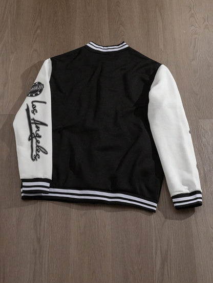 Manfinity EMRG Men'S Simple Print Daily Long Sleeve Baseball Jacket, Designer, Urban, Graffiti, Color Block, Friends