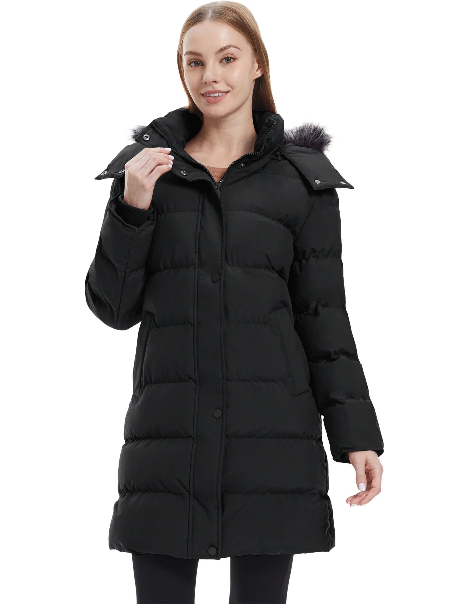 Women'S Recycled Thicken Winter Coat Waterproof Winter Jacket Long Winter Snow Jacket Black L