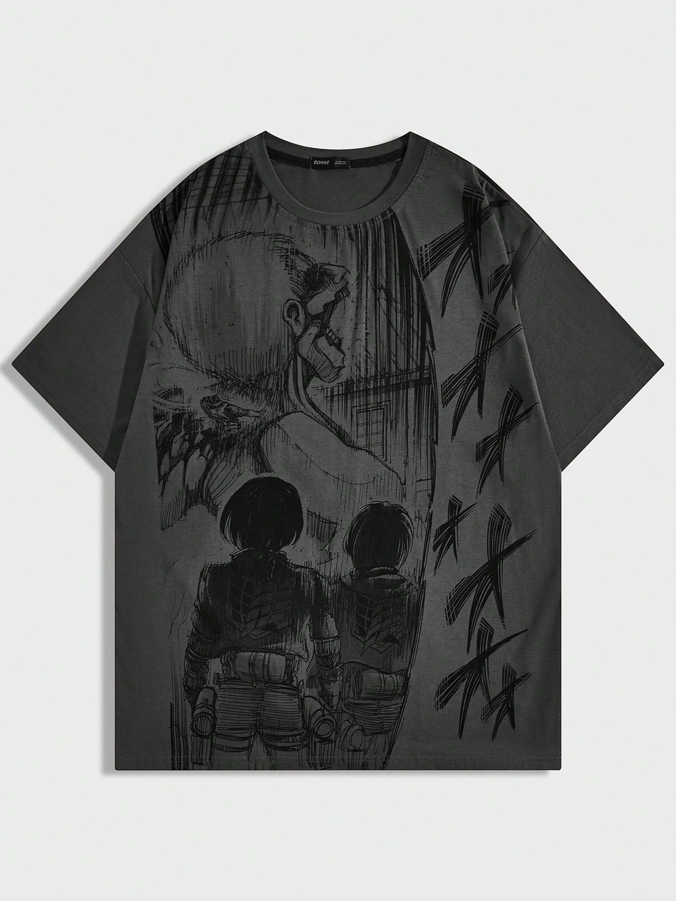 ROMWE X Attack on Titan Men Anime Print T-Shirt, School