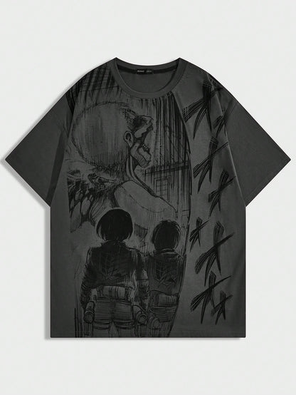 ROMWE X Attack on Titan Men Anime Print T-Shirt, School