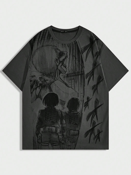 ROMWE X Attack on Titan Men Anime Print T-Shirt, School