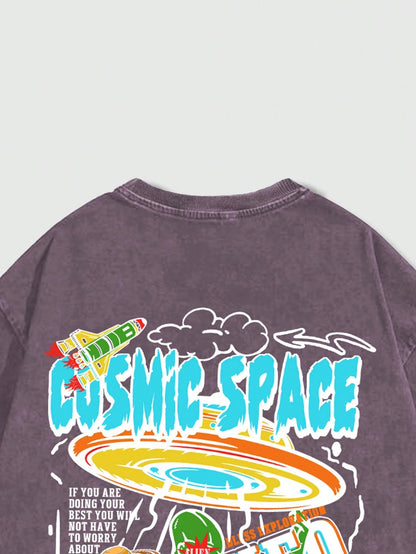 ROMWE MEN Street Life Men Cartoon & Slogan Graphic Drop Shoulder Tee, School