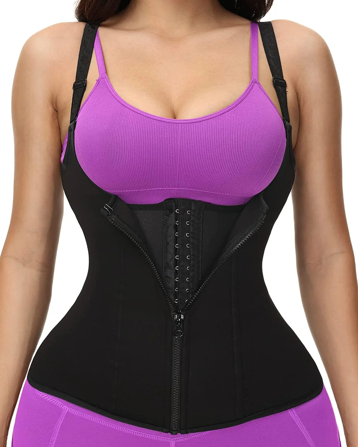 Corset Waist Trainer Vest for Women Weight Loss ,Tummy Control Sport Workout Body Shaper Black with Zipper & Straps for Men,Black,2Xl