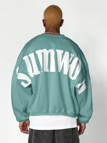 SUMWON Oversized Crew Neck Sweatshirt with Graphic Print