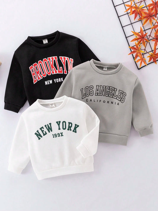 Young Boy 3Pcs/Set Casual Letter Printed Long Sleeve Sweatshirts for Daily Wear in Autumn and Winter