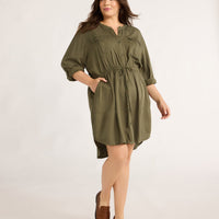 Women'S and Women'S plus Utility Shirtdress with Long-Sleeves, Sizes XS-4X