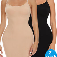 2 Packs Shapewear Slips for under Dresses Women'S Tummy Control Body Shaper Slimming Seamless Cami Slip