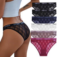 6 Pack Womens Underwear Invisible Seamless Bikini Lace Plaid Briefs Half Back Coverage Panties S-XL