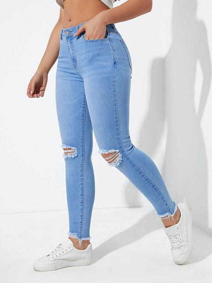 Essnce Ripped Raw Cut Skinny Jeans