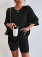 Essnce Drop Shoulder Ribbed Knit Tee & Biker Shorts