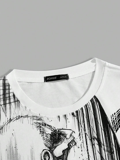 ROMWE X Attack on Titan Men Skull Print Tee, School