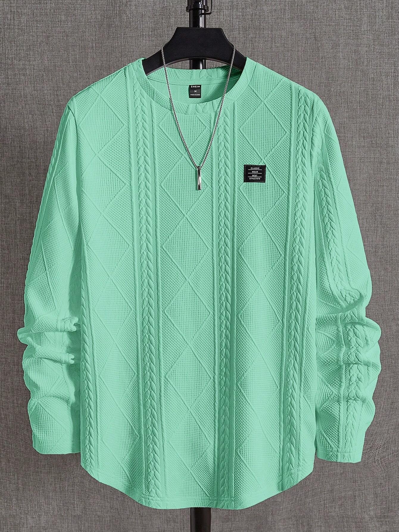 Manfinity Modagents Men'S Striped Knitted Casual round Neck Long Sleeve T-Shirt with Letter Logo
