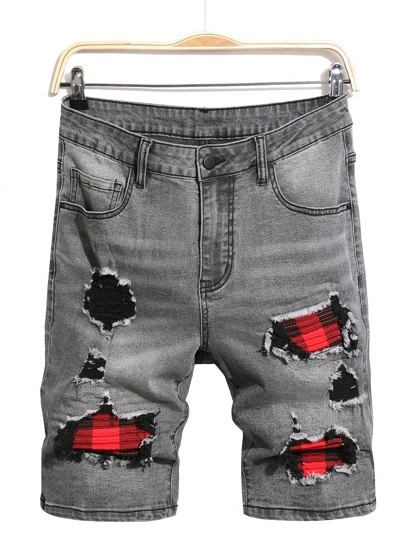 Manfinity EMRG Men'S Washed Ripped Denim Shorts Plain Denim Jorts Black Denim Shorts, for Husband, Boyfriend Gifts