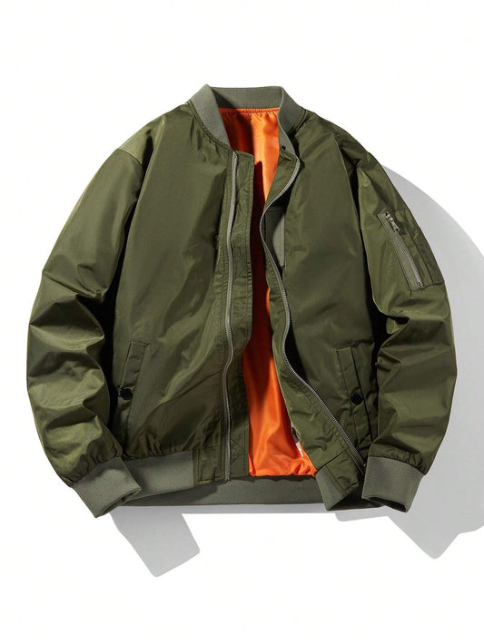 Men'S Plain Baseball Collar Casual Retro New Tops Baseball Jacket, Spring/Autumn