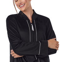 Women'S Stretch Velour Long Sleeve Zip Front Sleepwear Robe with Pockets, Sizes XS-5X