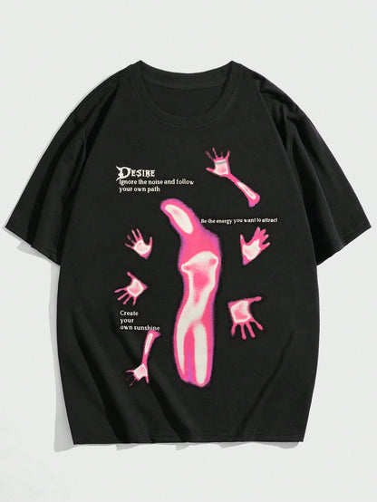 ROMWE MEN Grunge Punk Men Slogan & Figure Graphic Tee, School