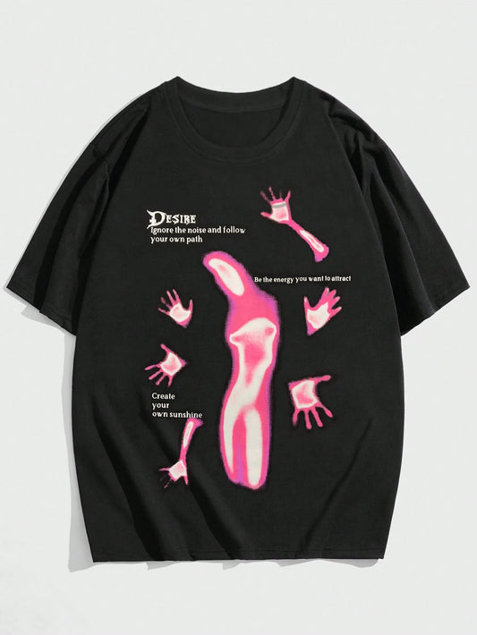 ROMWE MEN Grunge Punk Men Slogan & Figure Graphic Tee, School