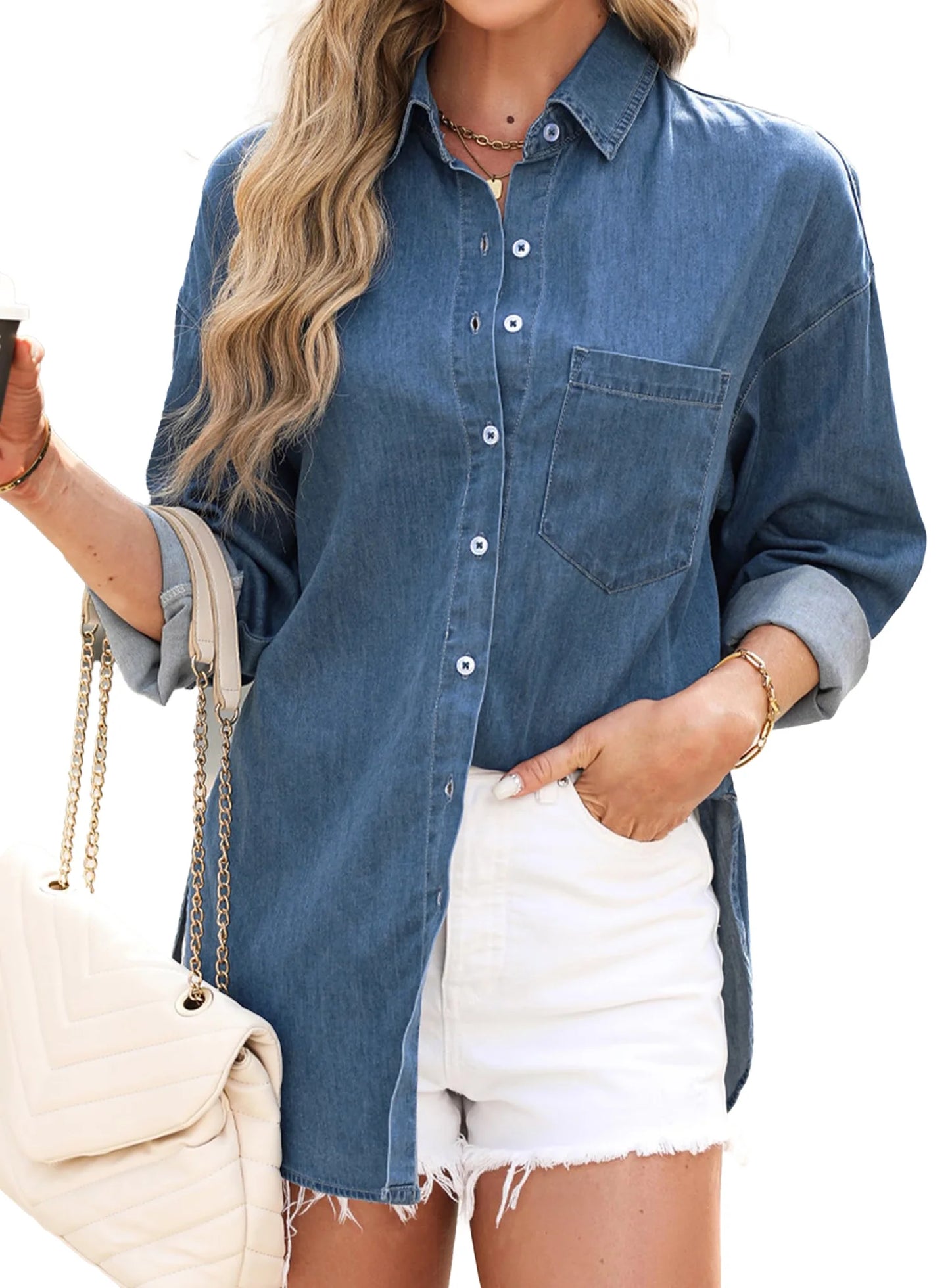 Denim Shirts for Women Button down Blouses Long Sleeve Casual Tops Fall Outfits