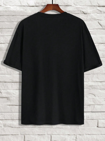 Manfinity EMRG Men Loose Fit Letter Graphic Drop Shoulder round Neck Short Sleeve T-Shirt, Going Out Street Wear, Boyfriend Gift