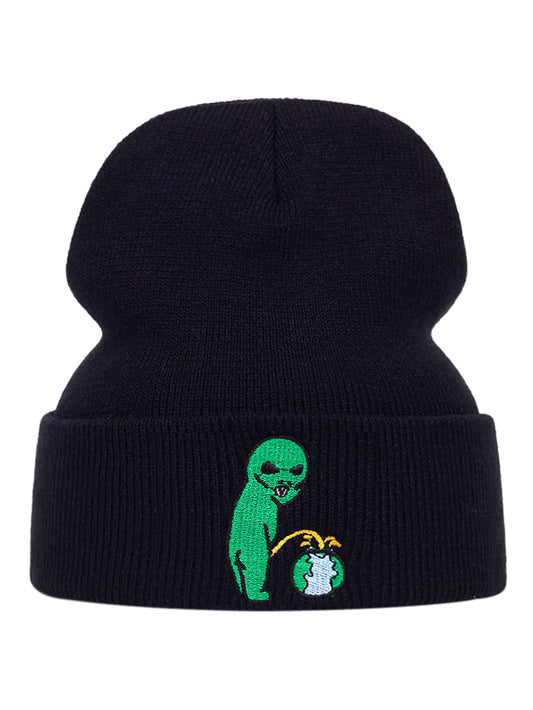 Men Alien Embroidered Beanie Street