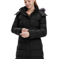 Women'S Recycled Thicken Winter Coat Waterproof Winter Jacket Long Winter Snow Jacket Black L