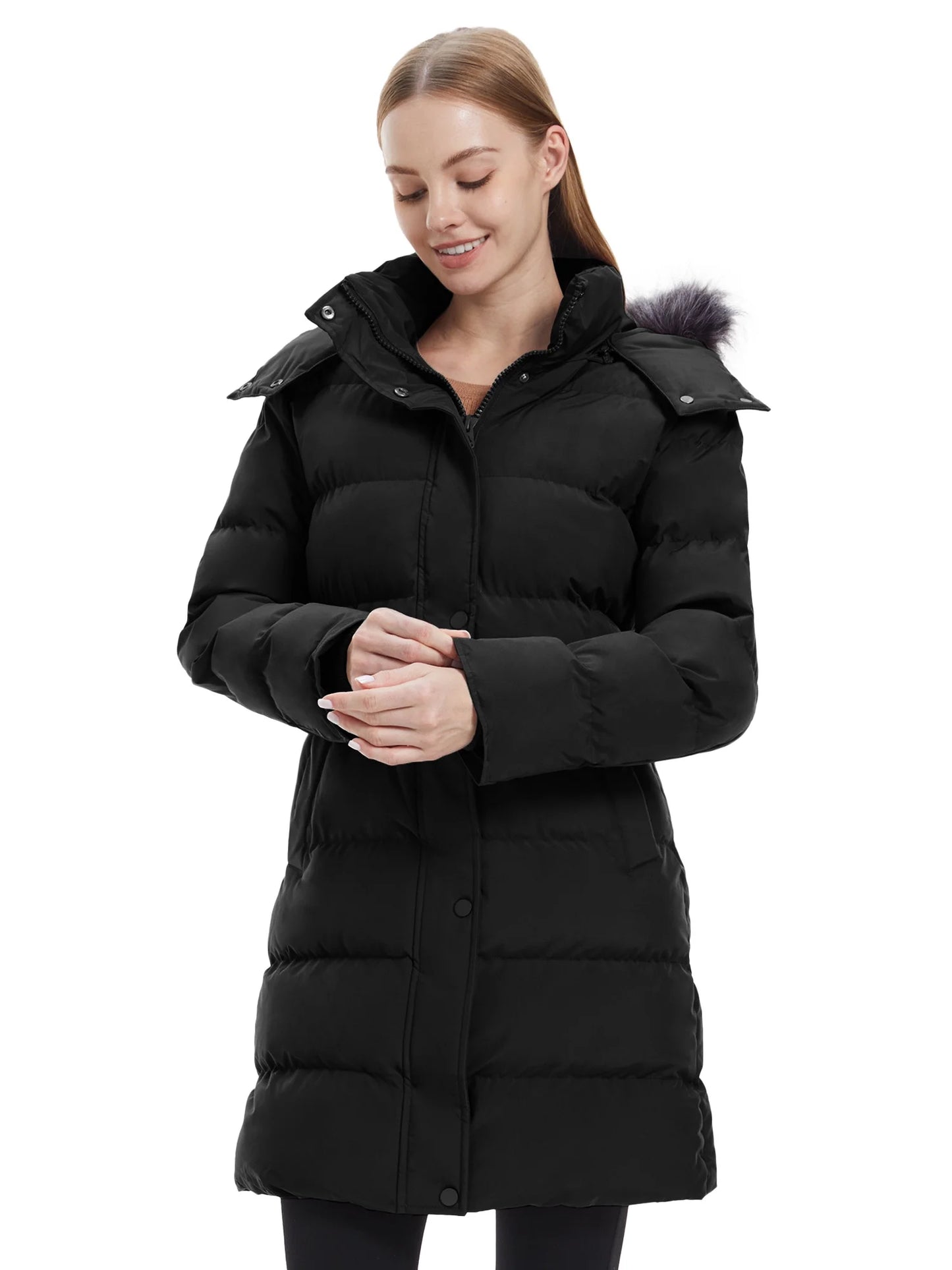 Women'S Recycled Thicken Winter Coat Waterproof Winter Jacket Long Winter Snow Jacket Black L