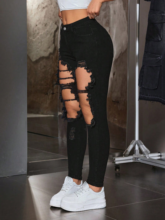 ICON Women'S Distressed Skinny Jeans with Pockets for Daily Casual Wear