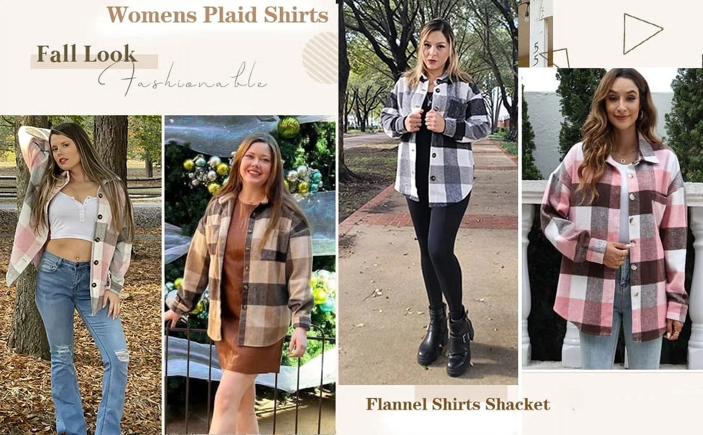 Womens Plaid Shirts Flannel Shacket Jacket Long Sleeve Button down Boyfriend Shirt Coats