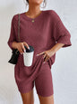 Essnce Drop Shoulder Ribbed Knit Tee & Biker Shorts
