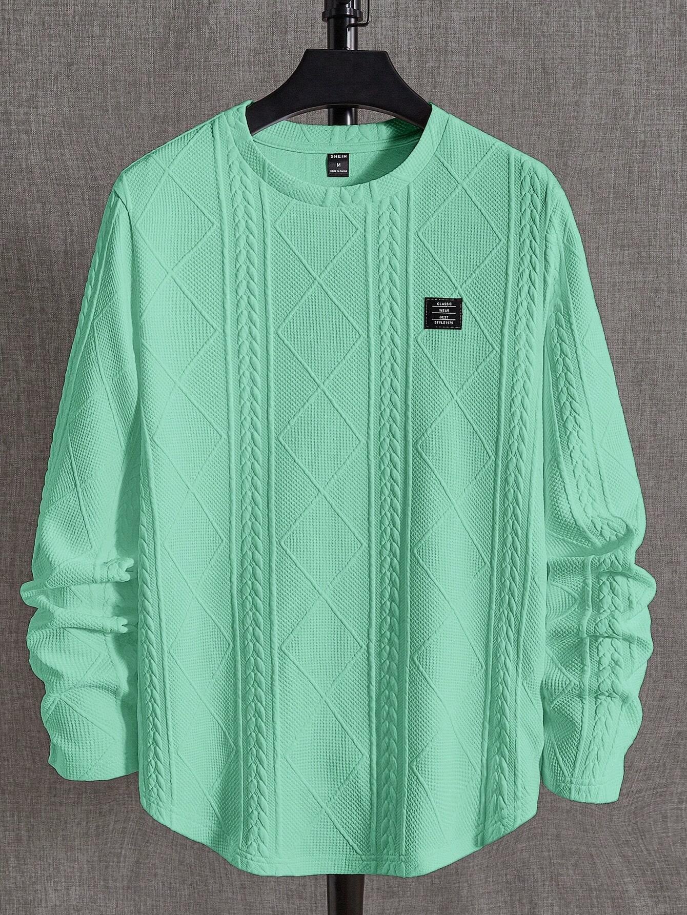 Manfinity Modagents Men'S Striped Knitted Casual round Neck Long Sleeve T-Shirt with Letter Logo