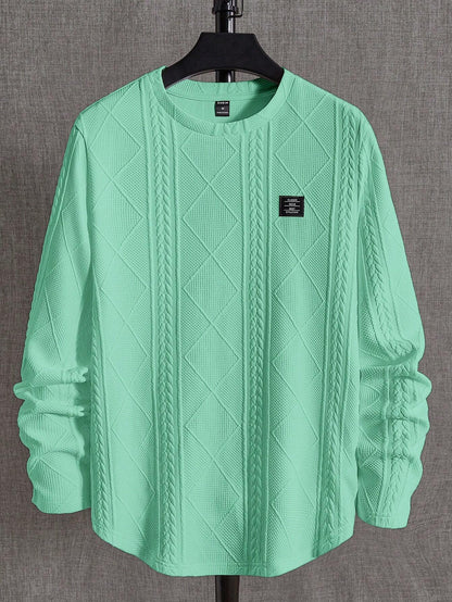 Manfinity Modagents Men'S Striped Knitted Casual round Neck Long Sleeve T-Shirt with Letter Logo
