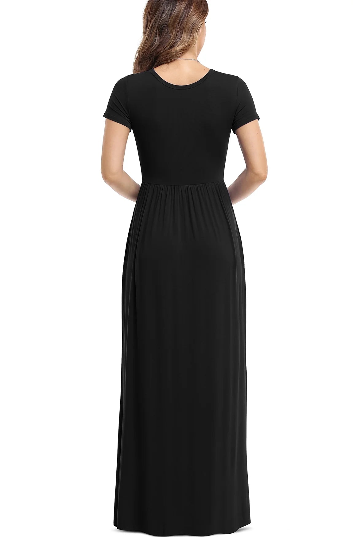 Women'S Short Sleeve Loose Plain Maxi Dresses Casual Long Dresses with Pockets