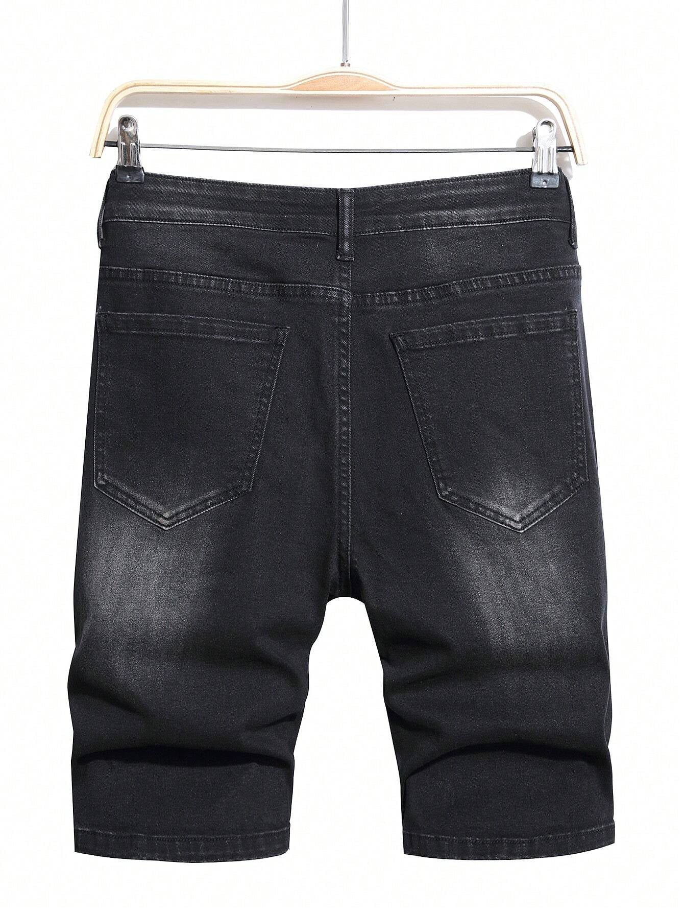 Manfinity EMRG Men'S Washed Ripped Denim Shorts Plain Denim Jorts Black Denim Shorts, for Husband, Boyfriend Gifts