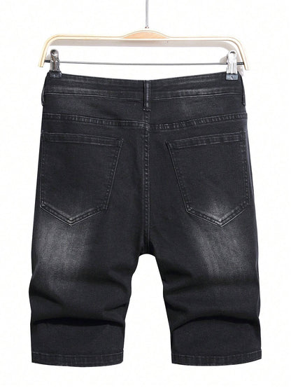 Manfinity EMRG Men'S Washed Ripped Denim Shorts Plain Denim Jorts Black Denim Shorts, for Husband, Boyfriend Gifts